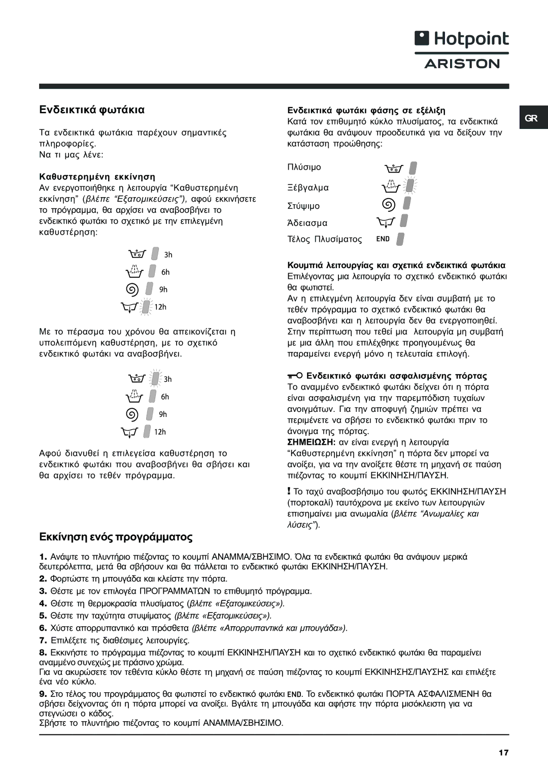 Hotpoint ARXXL105 manual ÅíäåéêôéêÜ öùôÜêéá, Åêêßíçóç åíüò ðñïãñÜììáôïò 