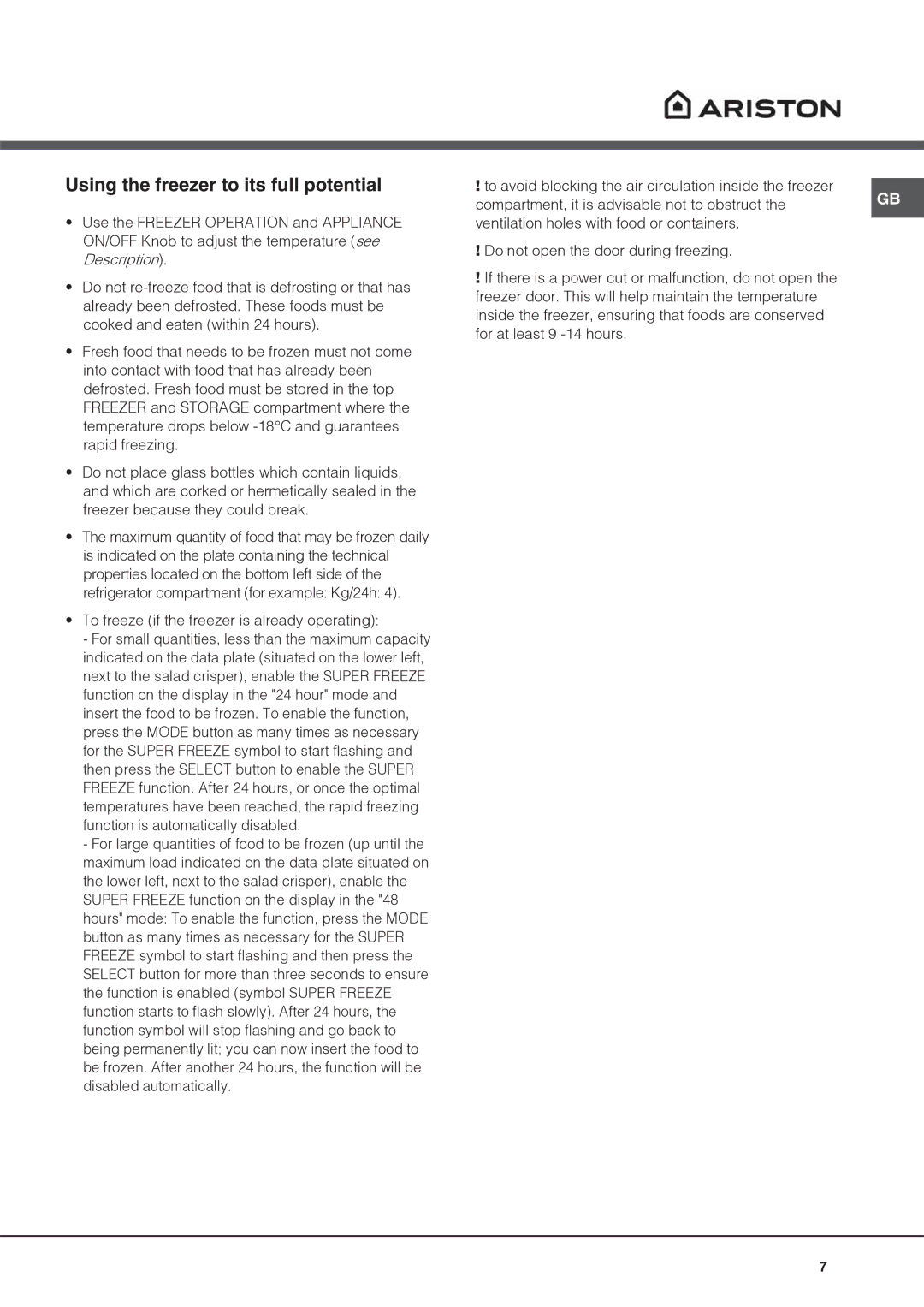 Hotpoint BCB 333 AVEI FF manual Using the freezer to its full potential, To freeze if the freezer is already operating 