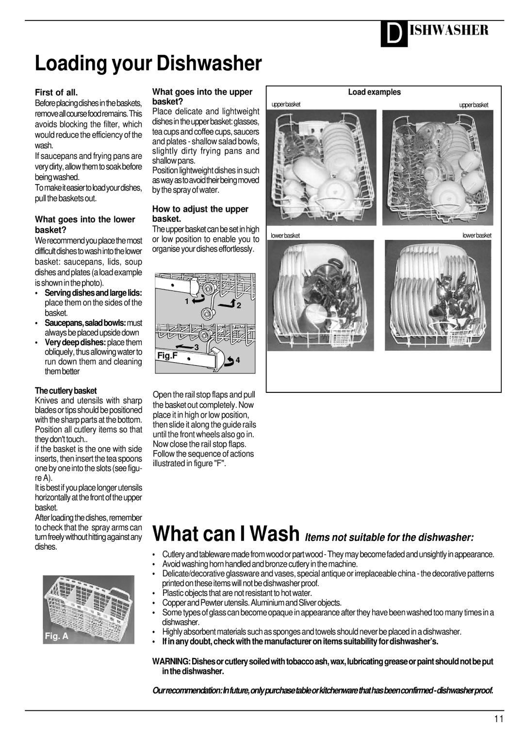 Hotpoint BCI450 manual Loading your Dishwasher 