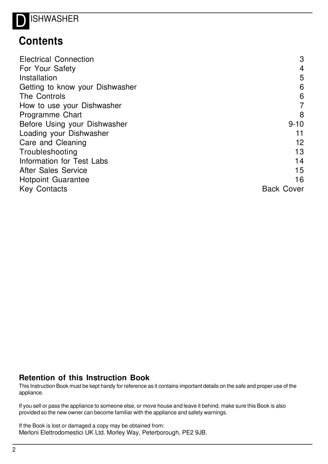 Hotpoint BCI450 manual Contents 