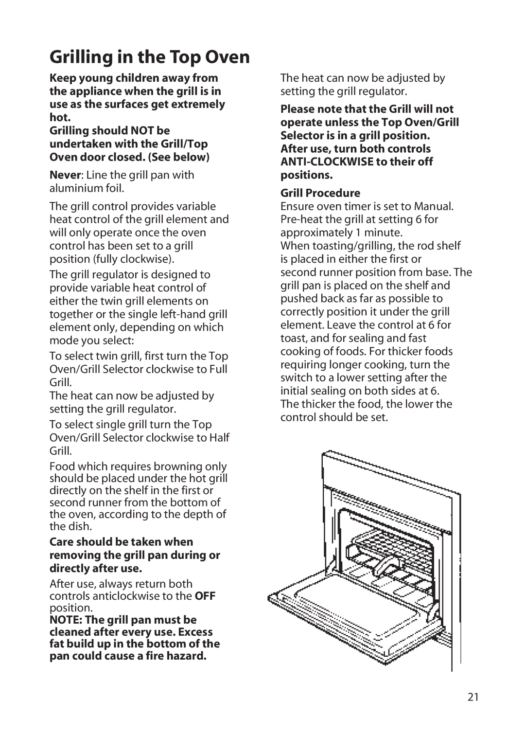 Hotpoint BD52, BD62 manual Grilling in the Top Oven 