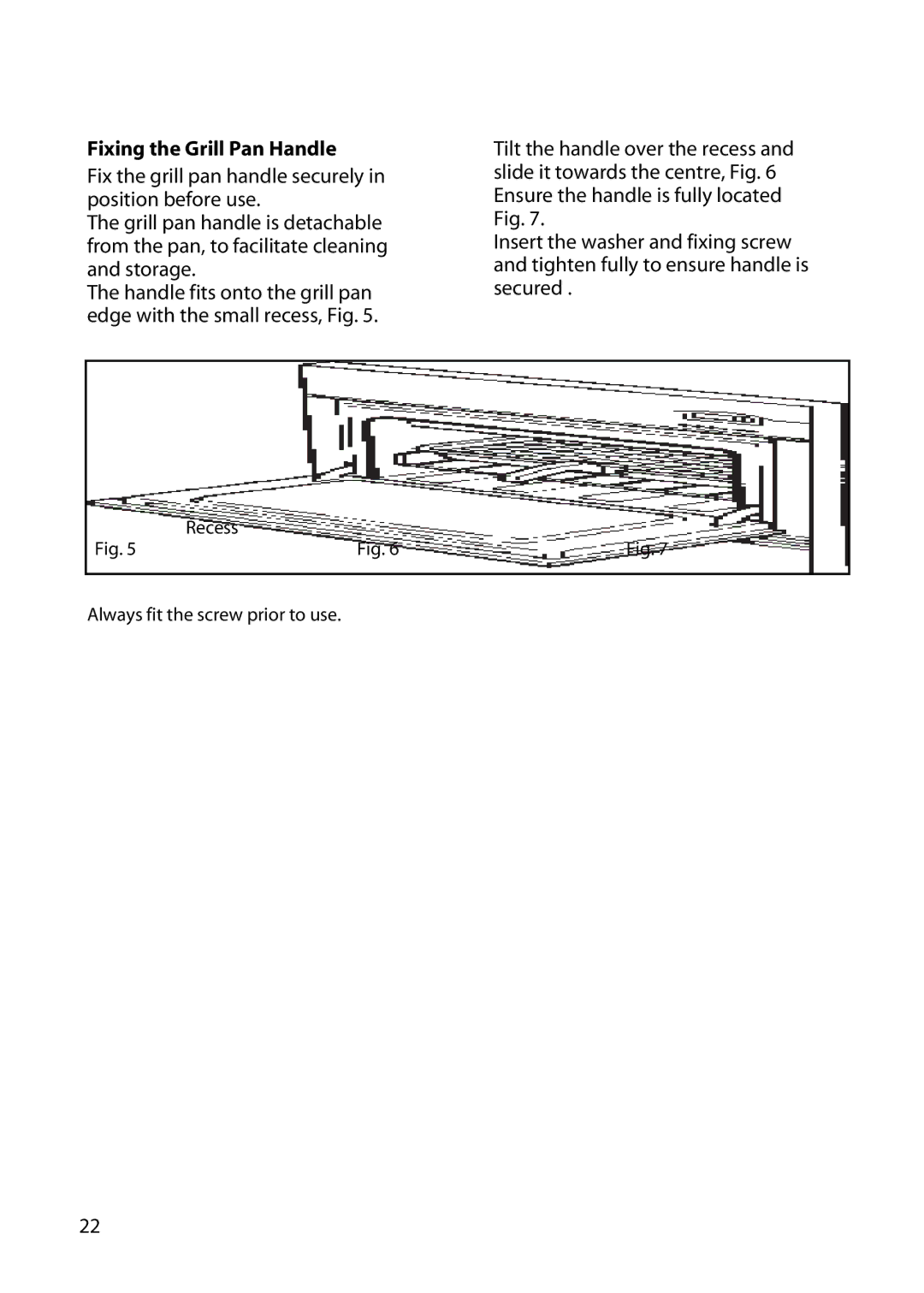 Hotpoint BD62, BD52 manual Fixing the Grill Pan Handle 