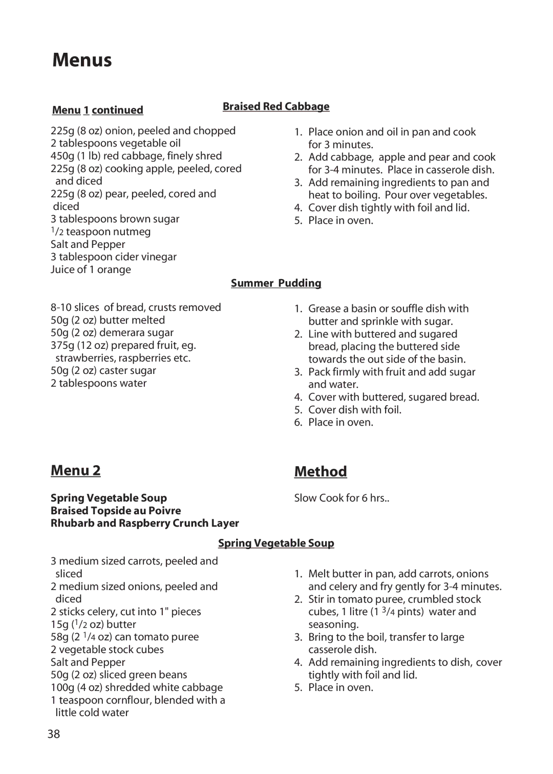 Hotpoint BD62, BD52 manual Menu, Spring Vegetable Soup 