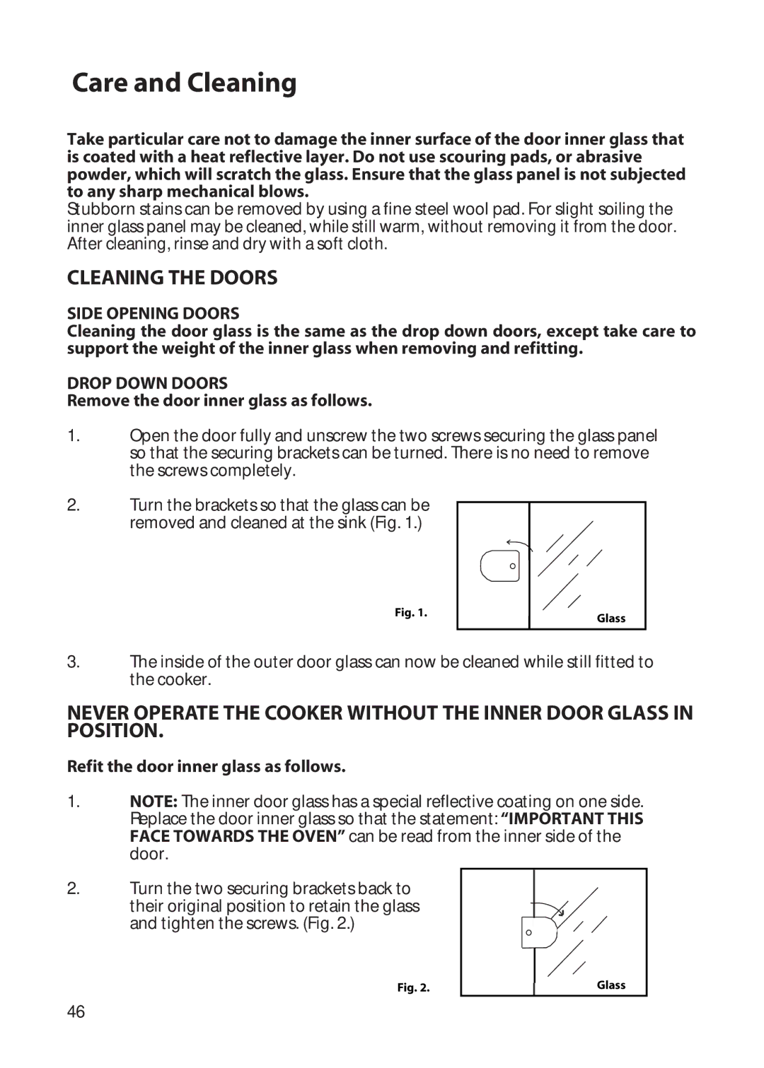 Hotpoint BD62, BD52 manual Remove the door inner glass as follows, Refit the door inner glass as follows 