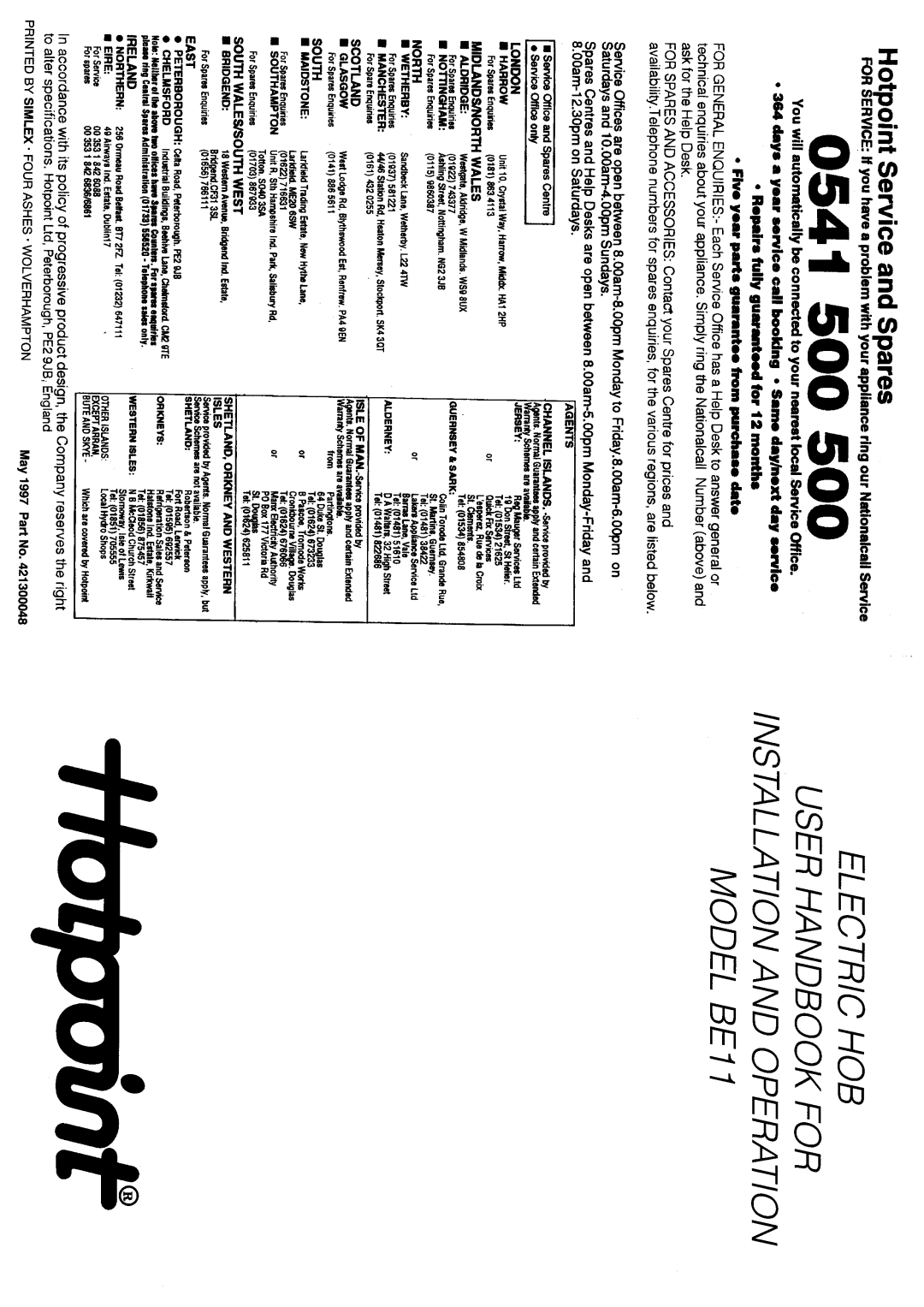 Hotpoint BE11 manual 