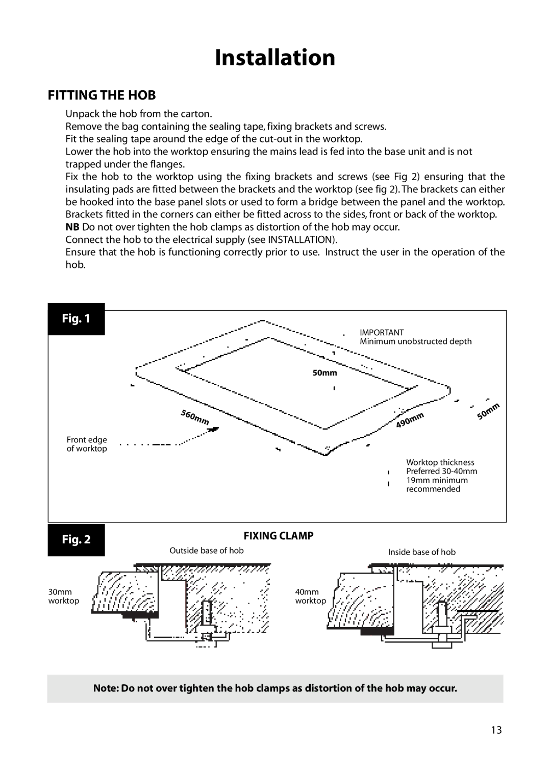 Hotpoint BE32 manual Fitting the HOB, 560mm 