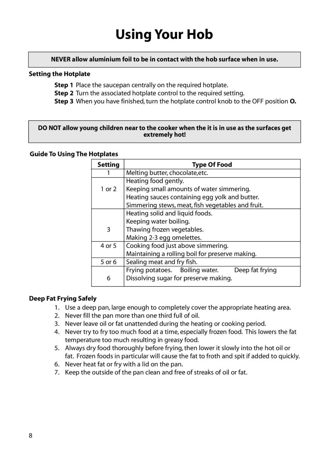 Hotpoint BE32 manual Deep Fat Frying Safely 