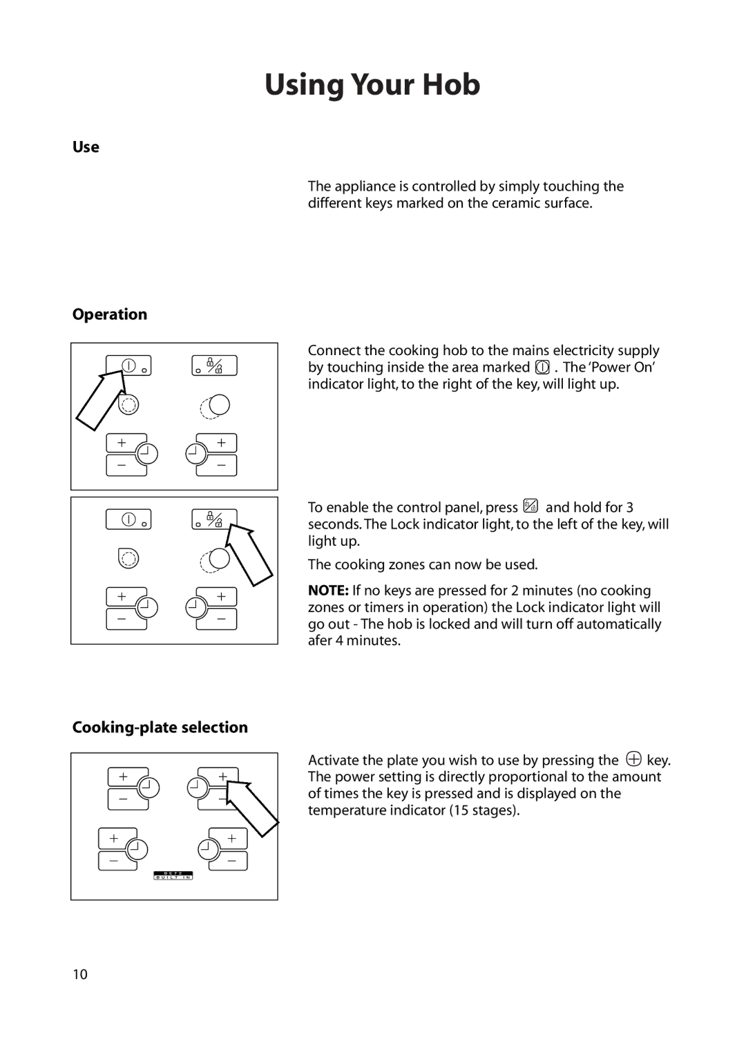 Hotpoint BE72 manual Use Operation Cooking-plate selection 