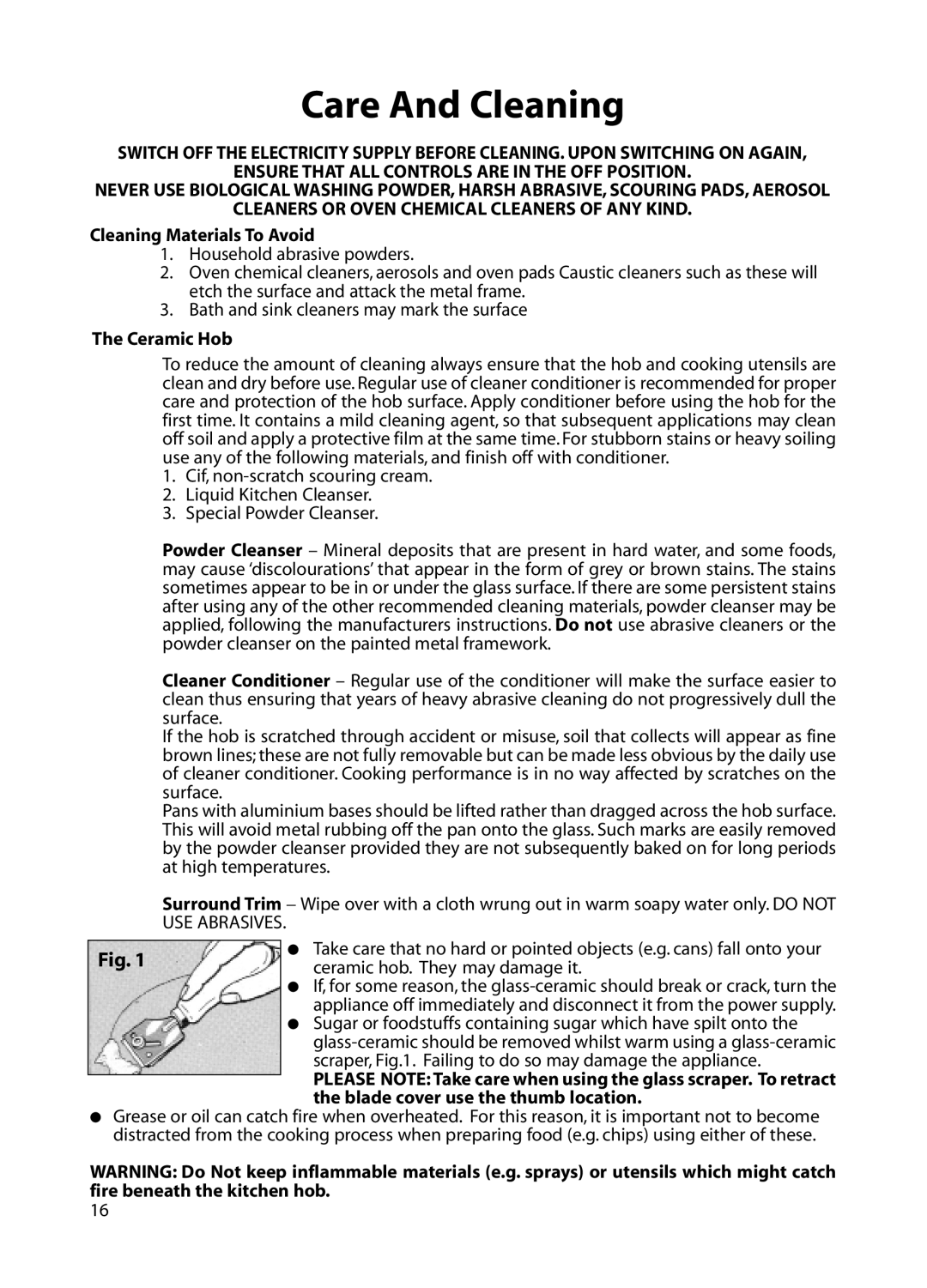 Hotpoint BE72 manual Care And Cleaning, Ceramic Hob 