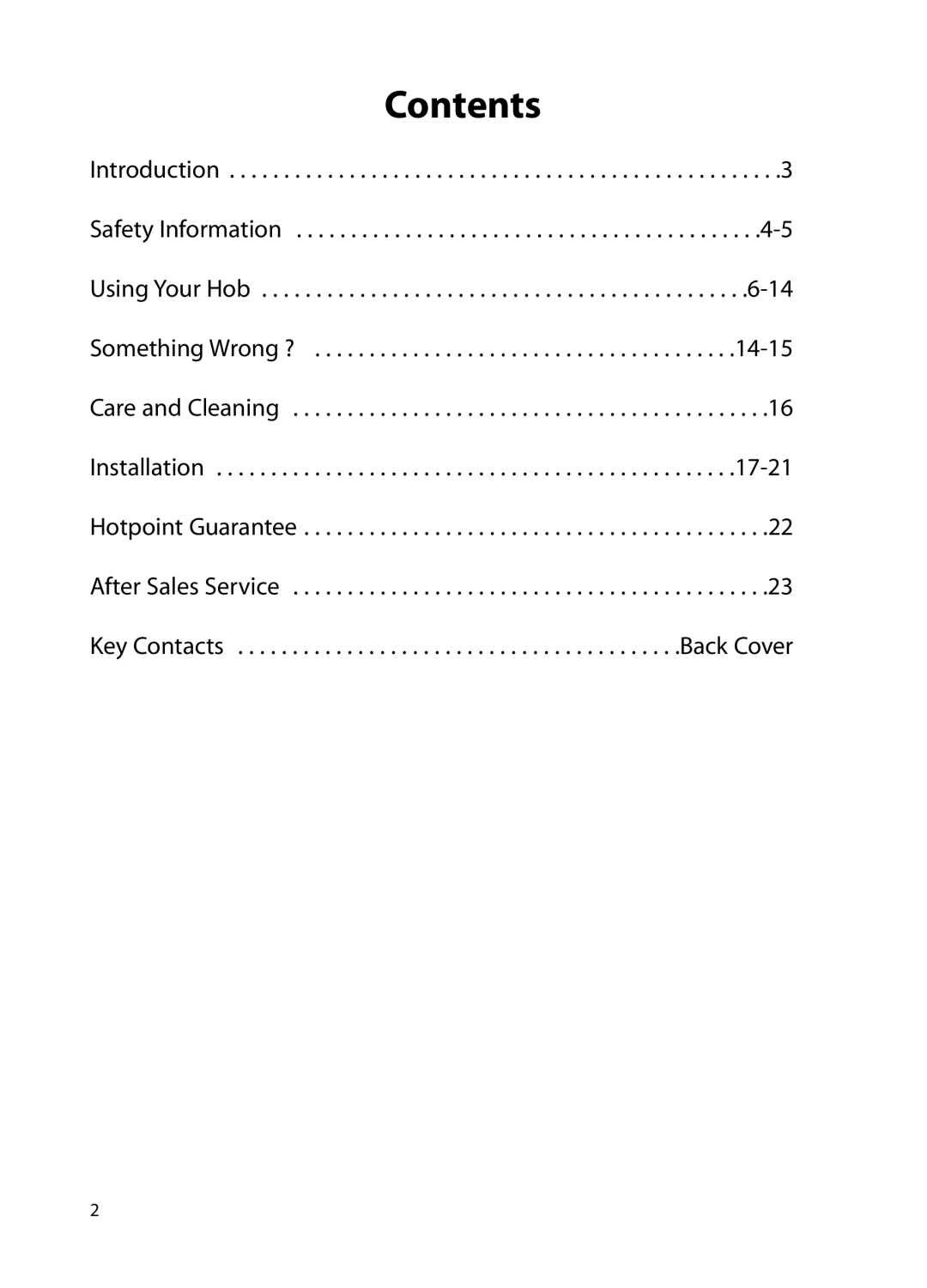 Hotpoint BE72 manual Contents 