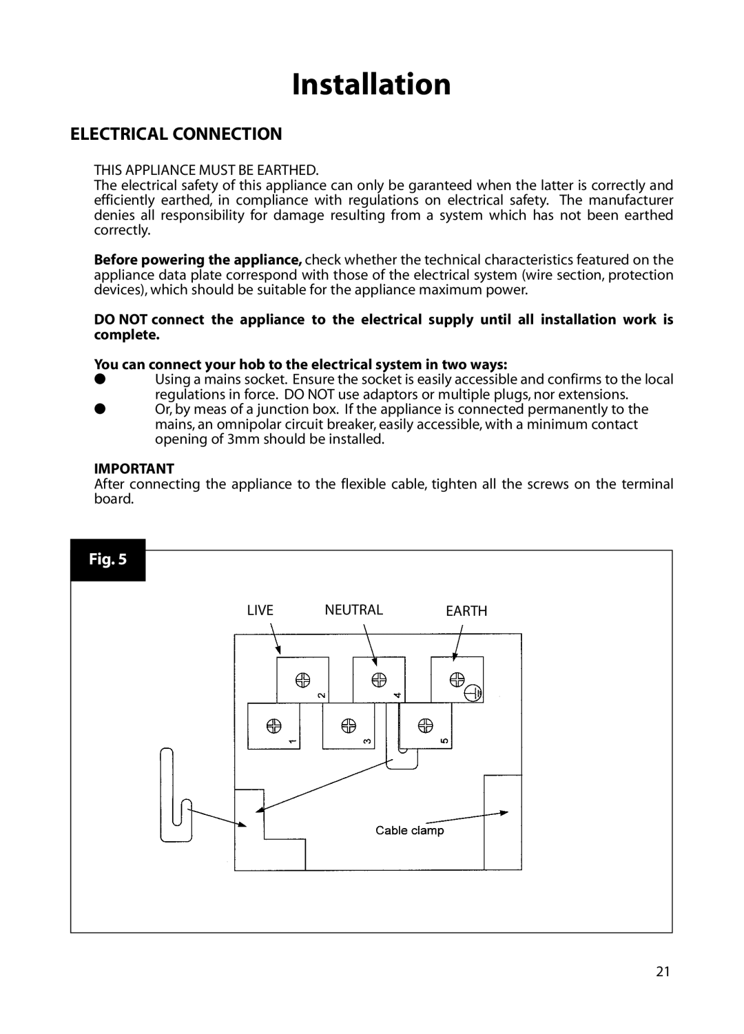 Hotpoint BE72 manual Electrical Connection, This Appliance Must be Earthed 