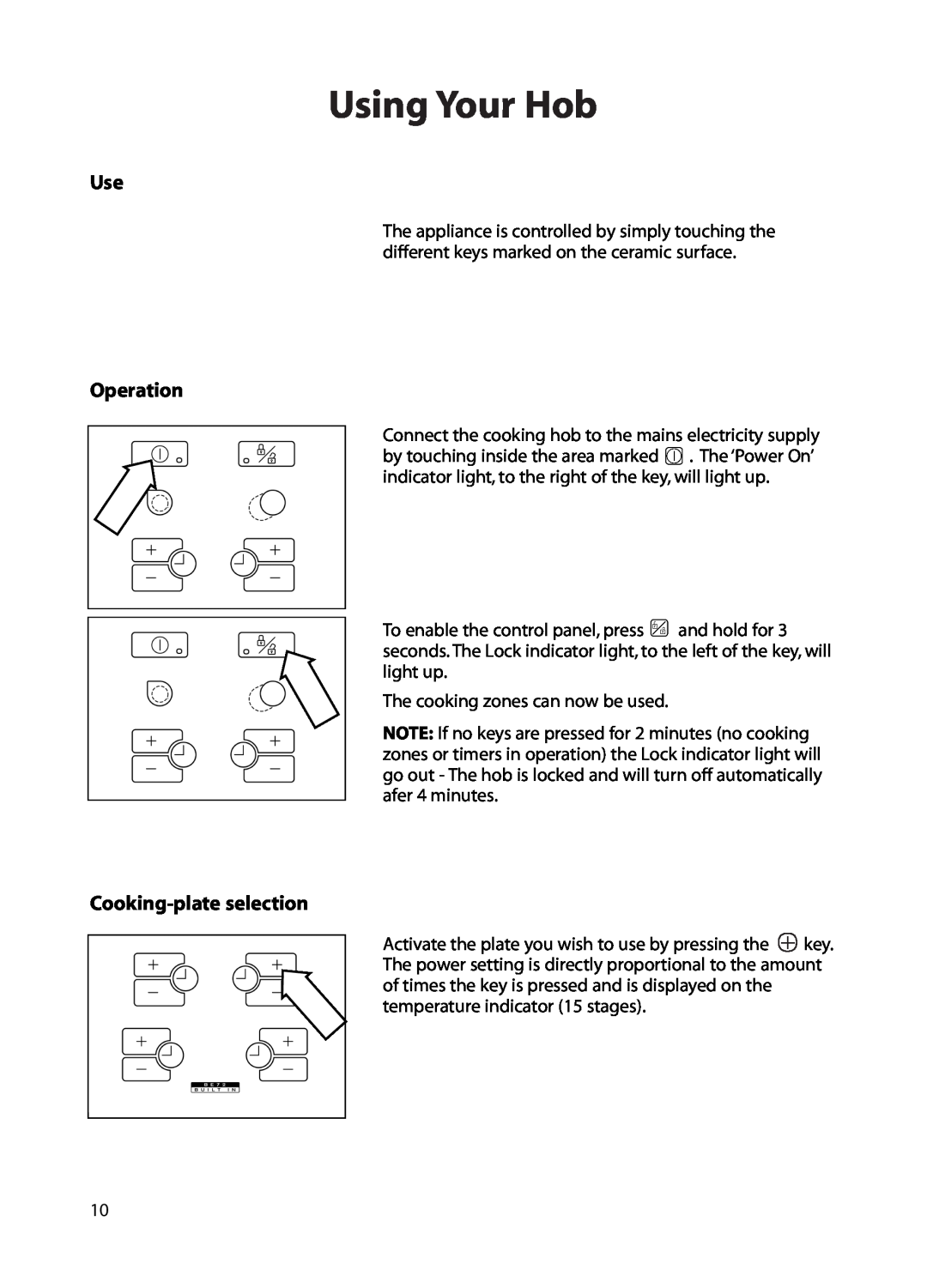 Hotpoint BE72 manual Use Operation Cooking-plate selection, Using Your Hob 