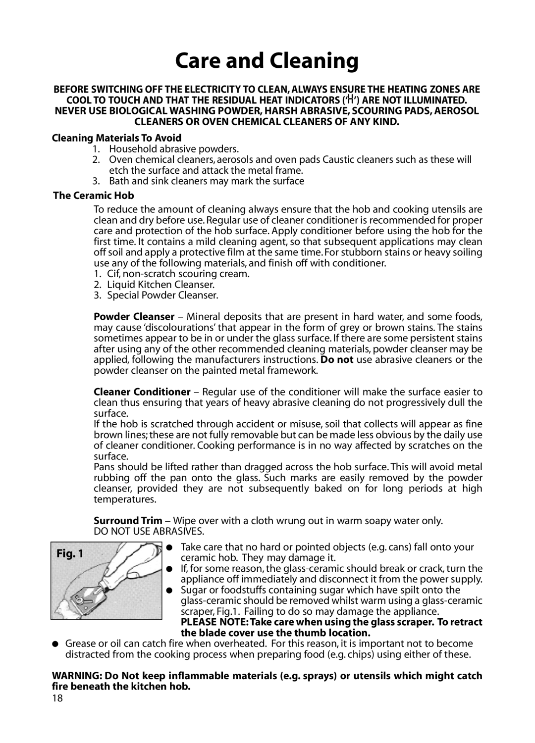Hotpoint BE82 manual Care and Cleaning, Cleaning Materials To Avoid, Ceramic Hob 