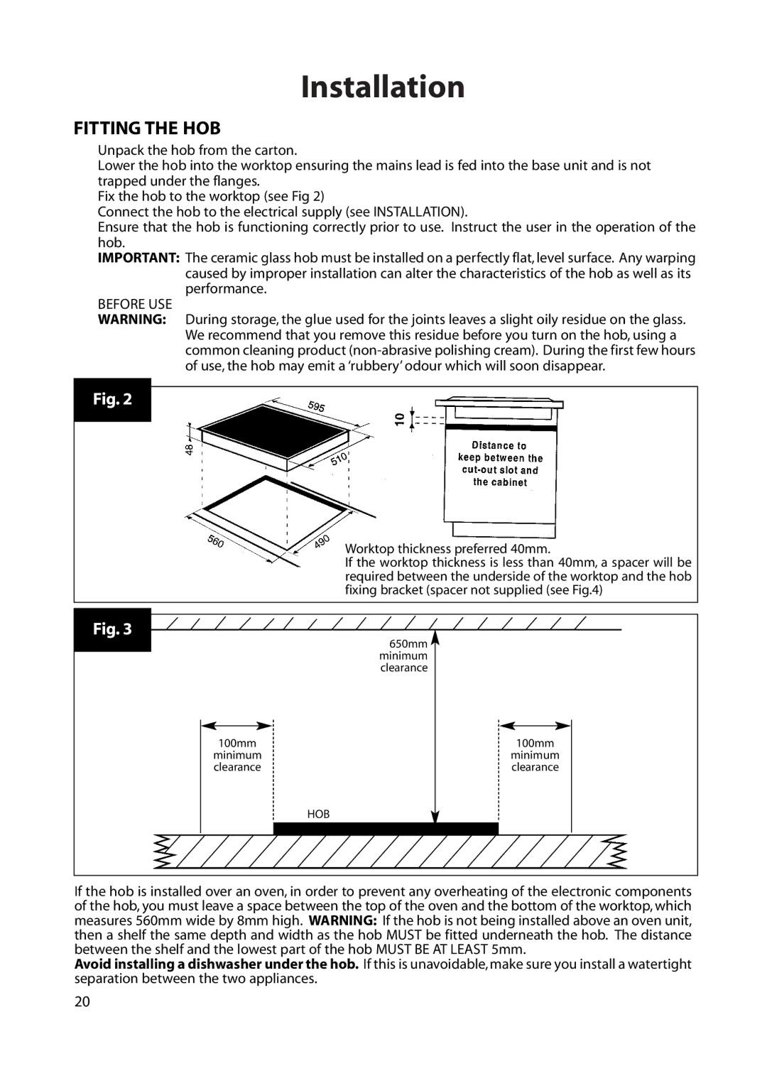 Hotpoint BE82 manual Fitting the HOB 