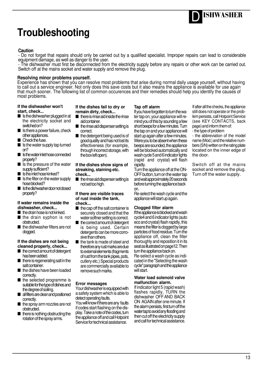 Hotpoint BFI 680 manual Troubleshooting, Resolving minor problems yourself 