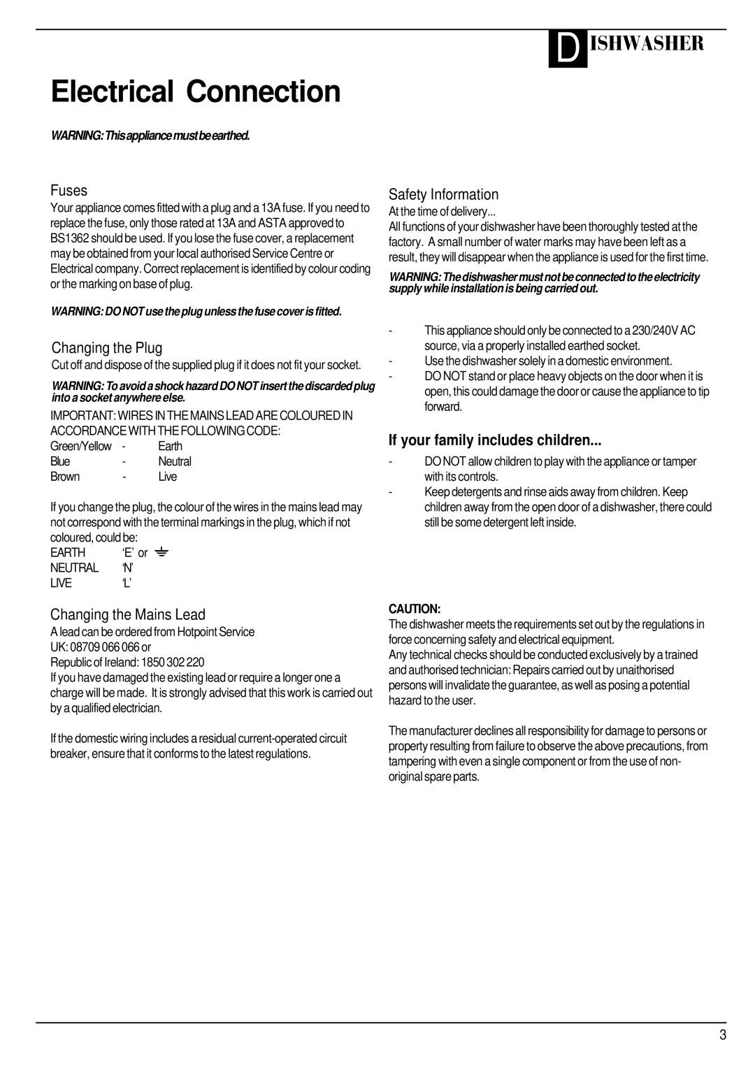 Hotpoint BFI 680 manual Electrical Connection 