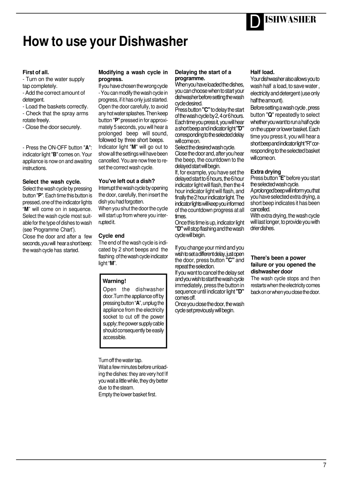 Hotpoint BFI 680 manual How to use your Dishwasher 