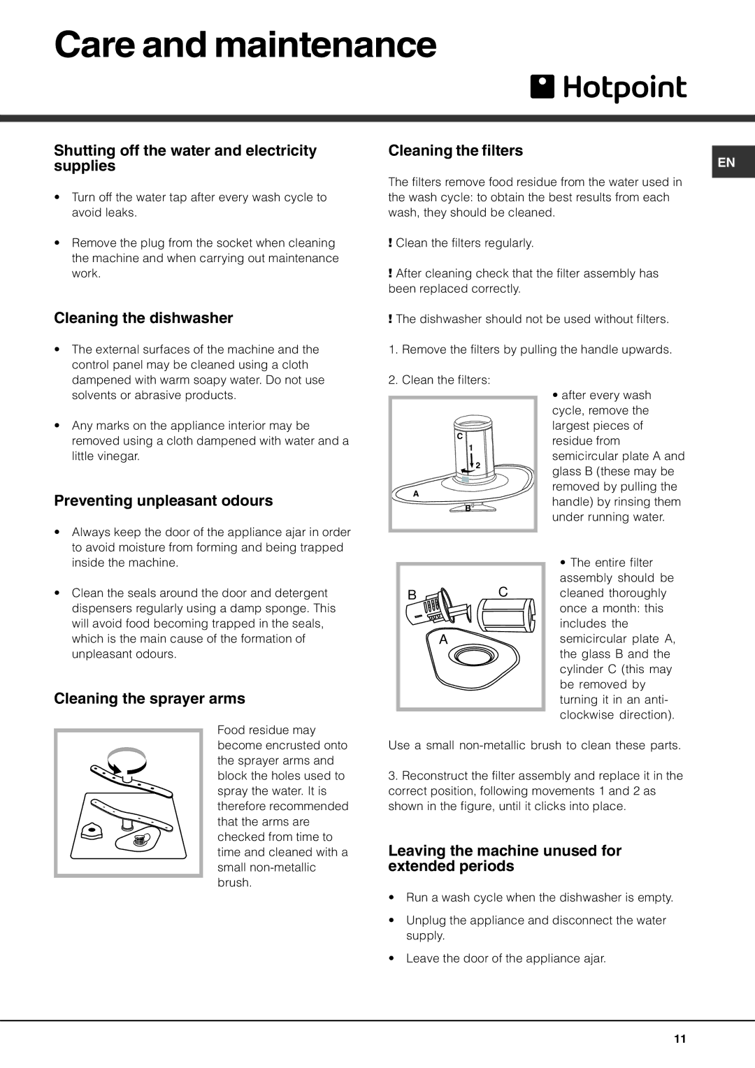 Hotpoint BFQ 700 manual Care and maintenance 