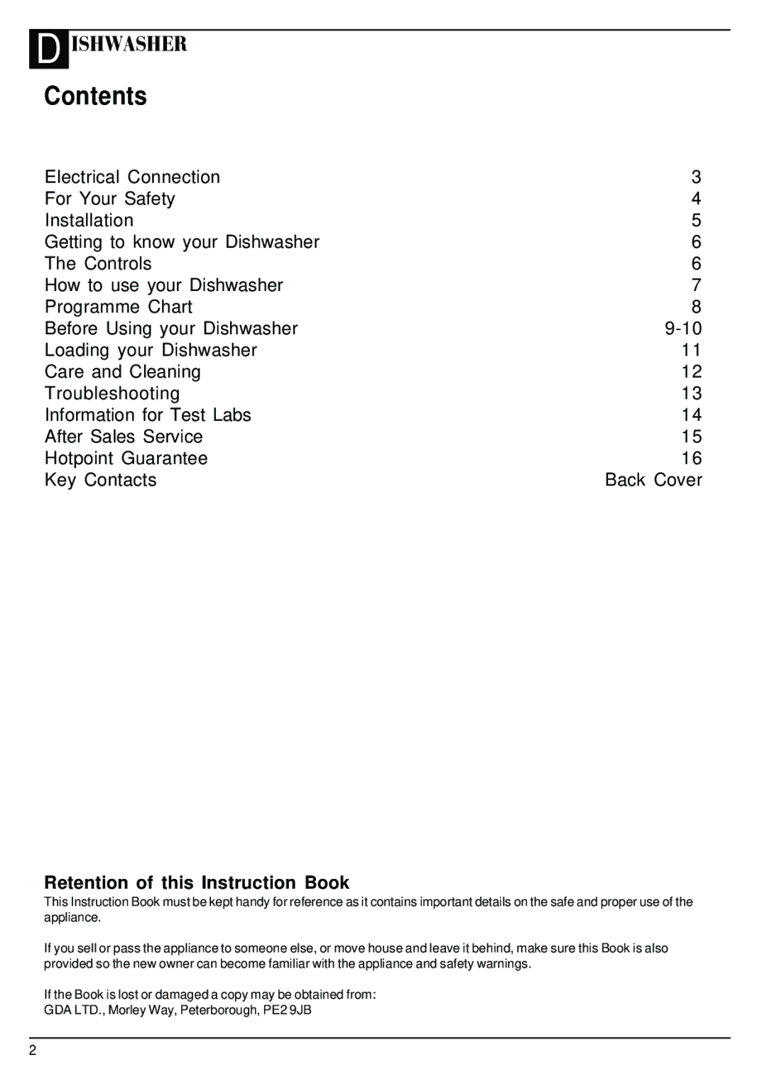 Hotpoint BFT68 manual Contents 