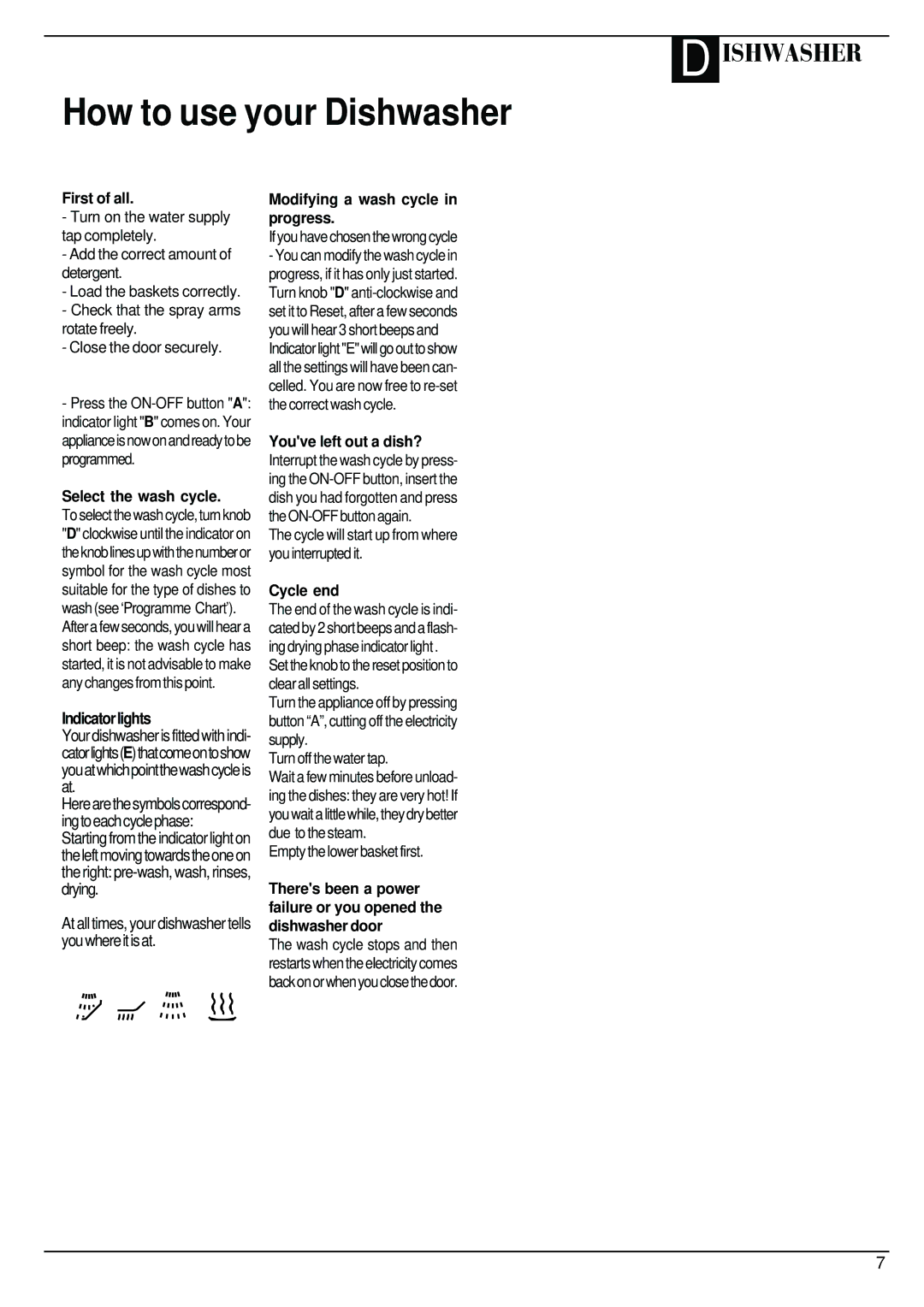 Hotpoint BFV62 manual How to use your Dishwasher, First of all, Select the wash cycle, Modifying a wash cycle in progress 