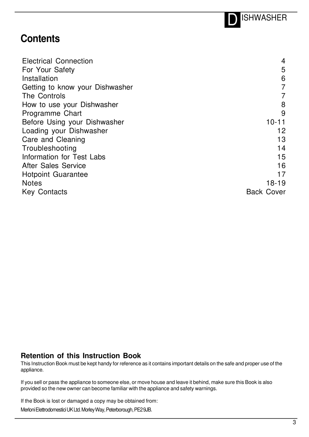 Hotpoint BFV620 manual Contents 