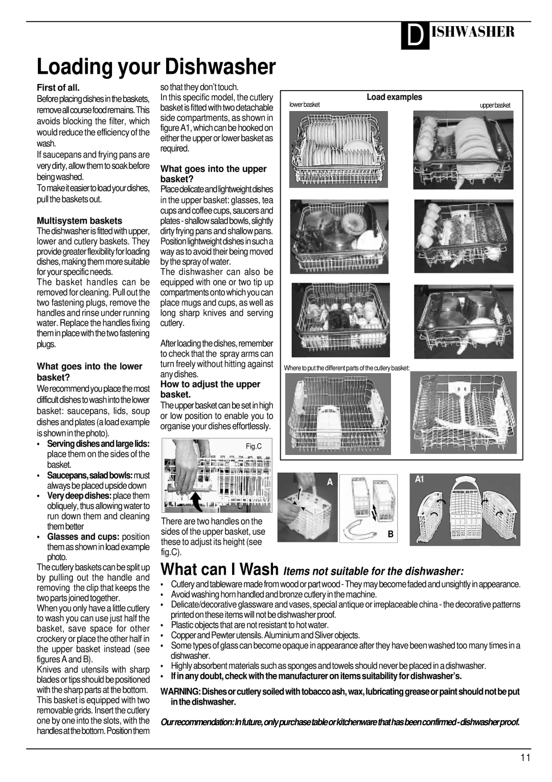 Hotpoint BFV680 manual Load examples, What goes into the upper, Basket?, Multisystem baskets, What goes into the lower 