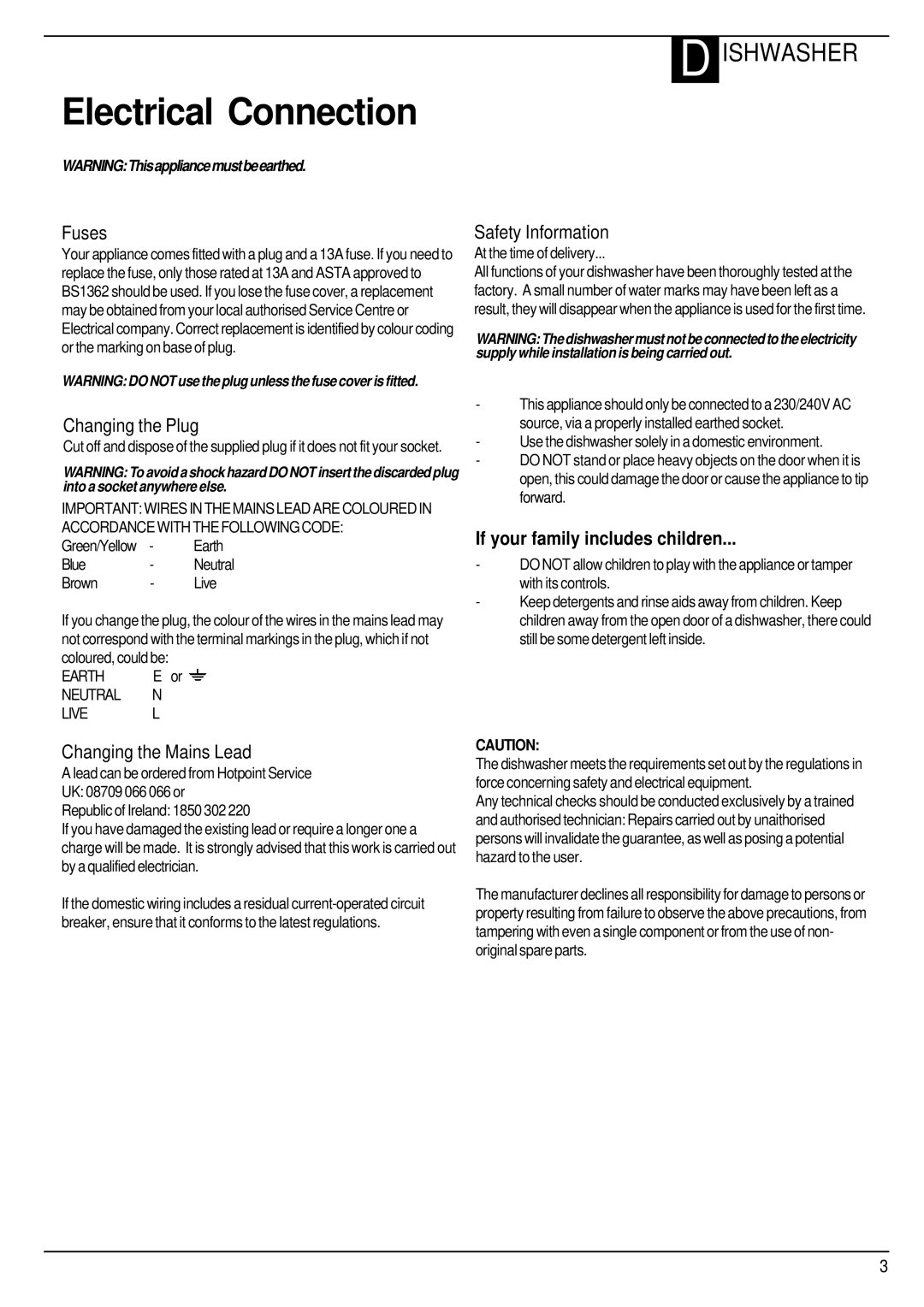 Hotpoint BFV680 manual Electrical Connection 