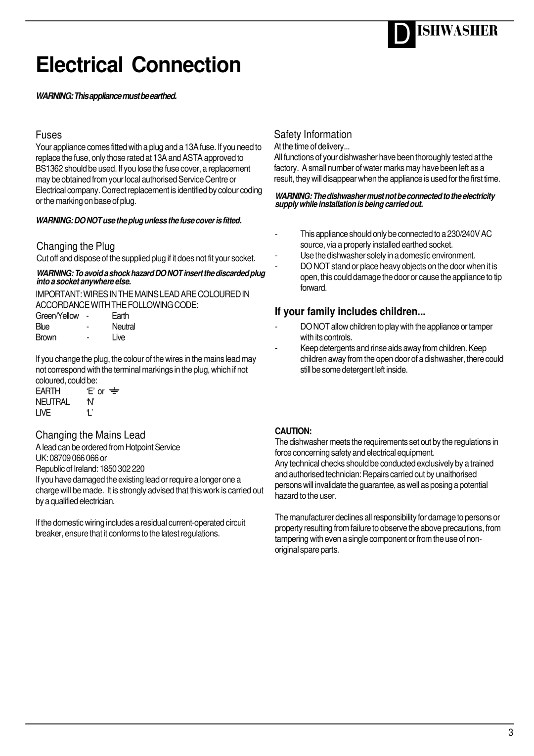 Hotpoint BFZ 680 manual Electrical Connection 