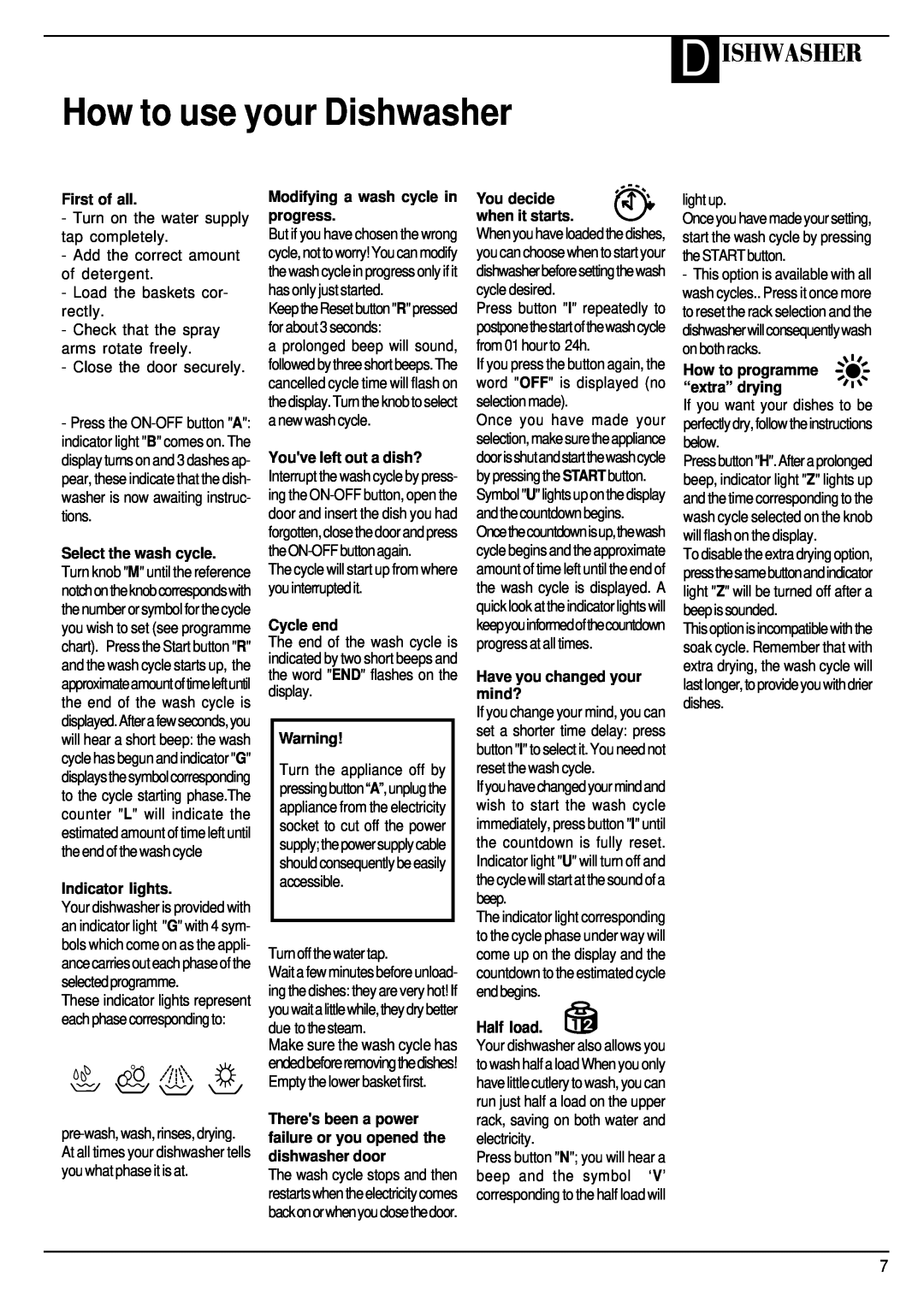 Hotpoint BFZ 680 manual How to use your Dishwasher, D Ishwasher, Half load, How to programme “extra” drying 