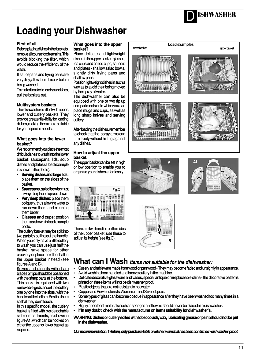 Hotpoint BFZ 700 Loading your Dishwasher, D Ishwasher, What can I Wash Items not suitable for the dishwasher, First of all 