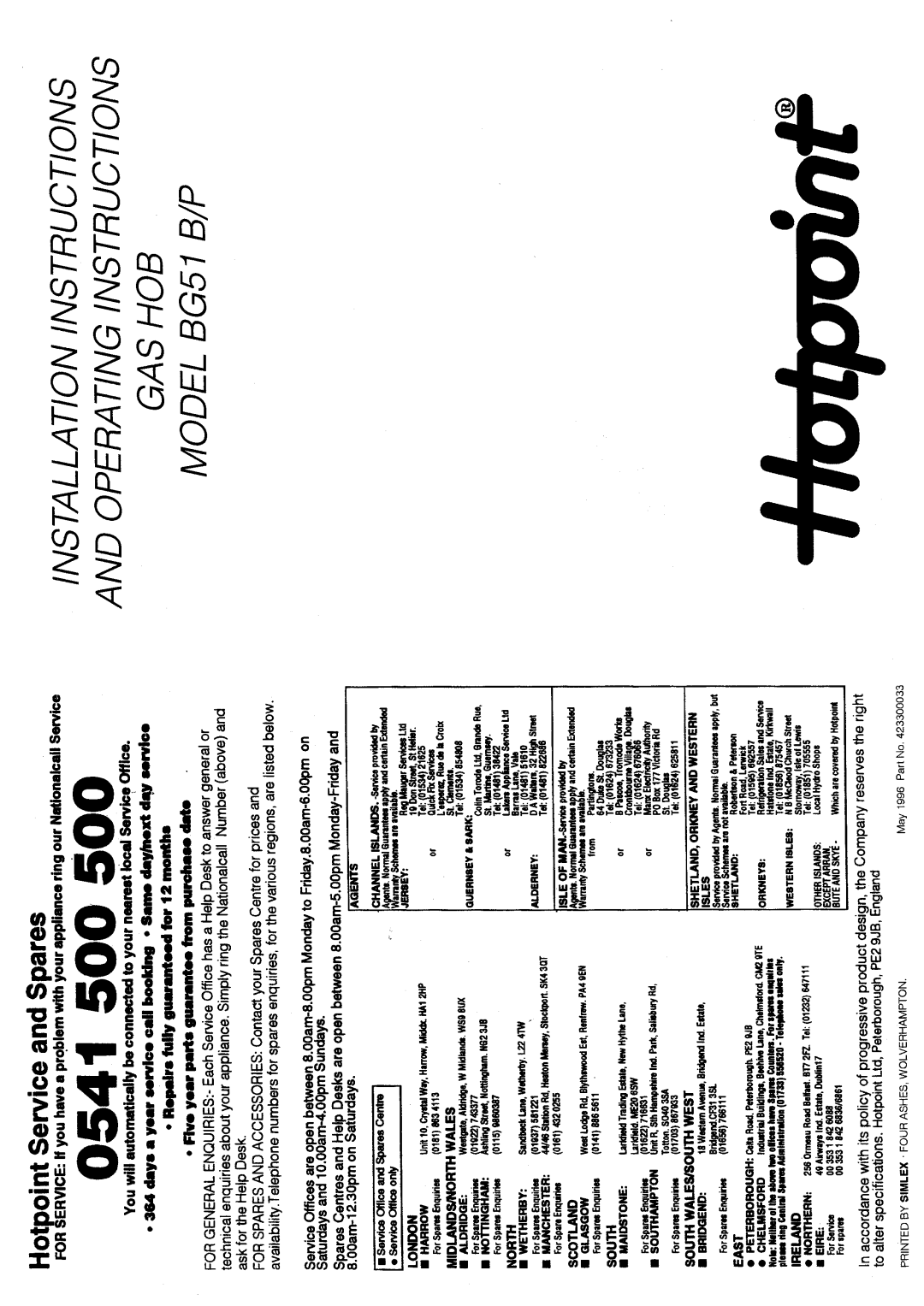 Hotpoint BG51 B/P manual 