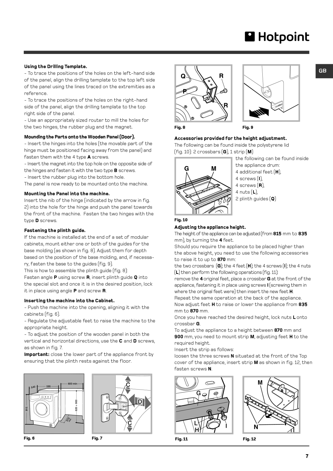 Hotpoint BHWD 129 manual Using the Drilling Template 