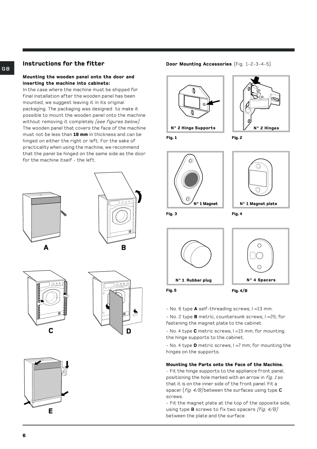 Hotpoint BHWD129 manual Instructions for the fitter 