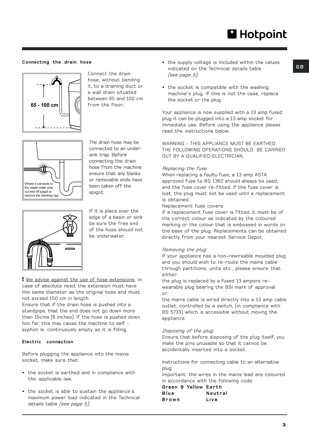 Hotpoint BHWD149 manual 65 100 cm 