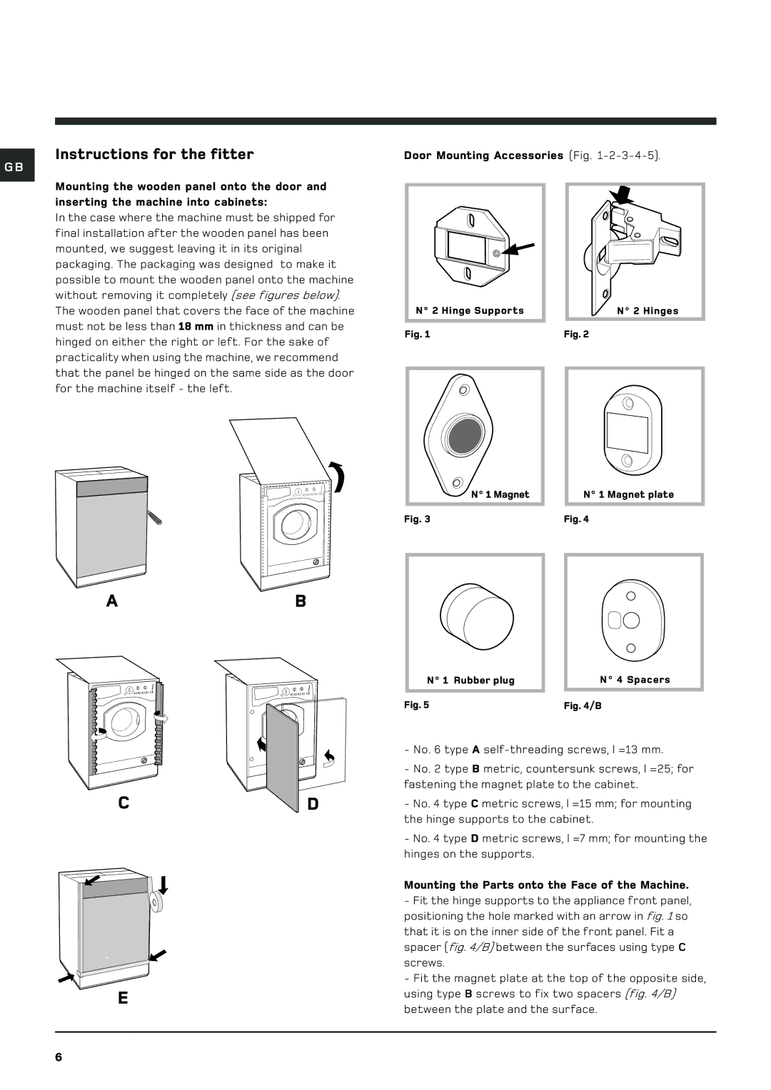 Hotpoint BHWD149 manual Instructions for the fitter 