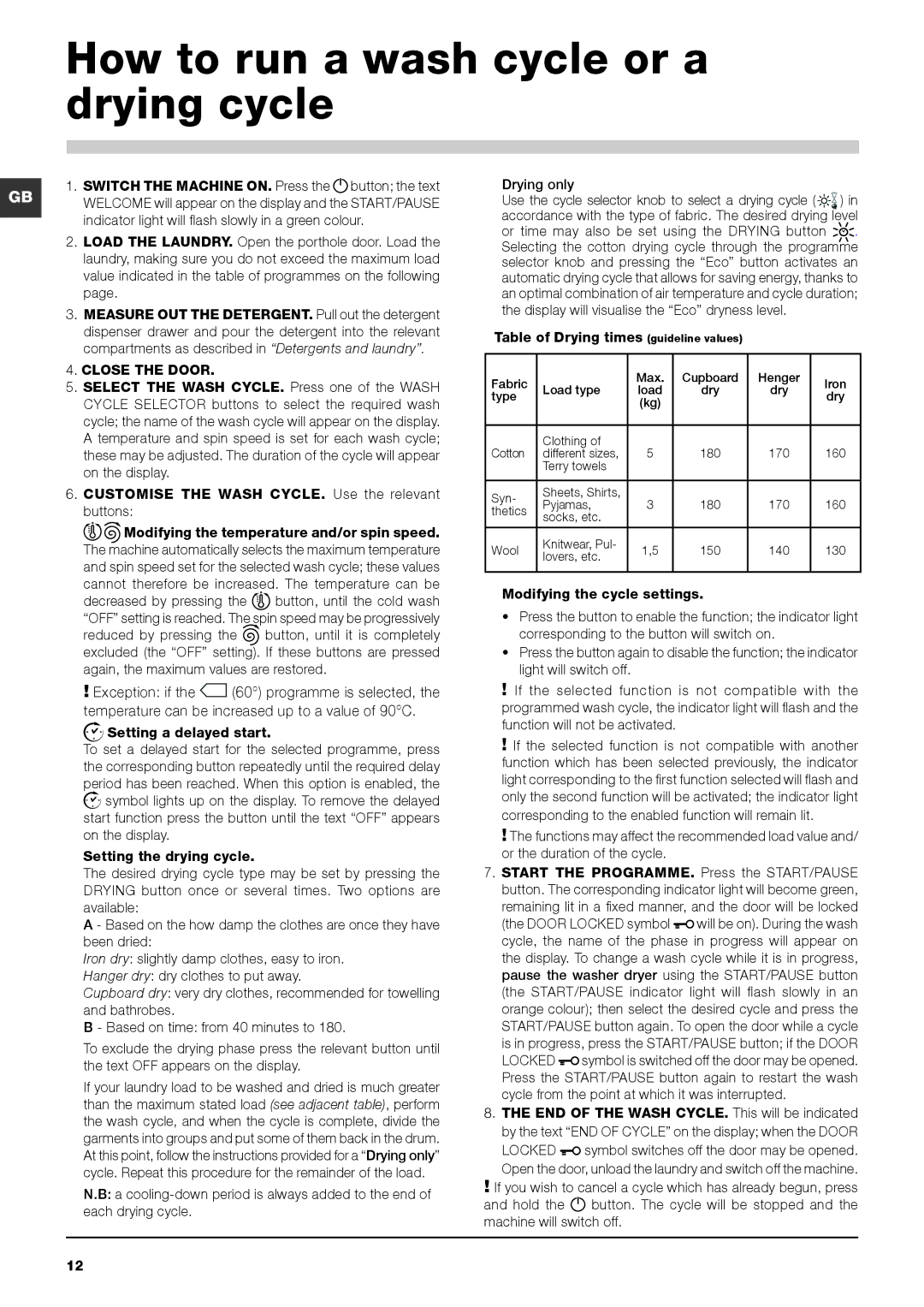 Hotpoint BHWDD 74, Hotpoint washer dryer instruction manual How to run a wash cycle or a drying cycle, Close the Door 