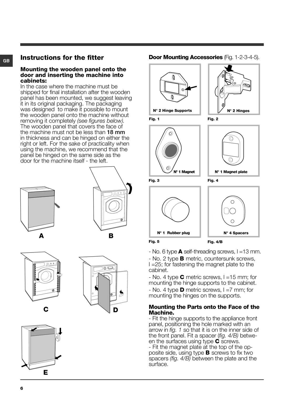 Hotpoint BHWM 149 manual Instructions for the fitter 