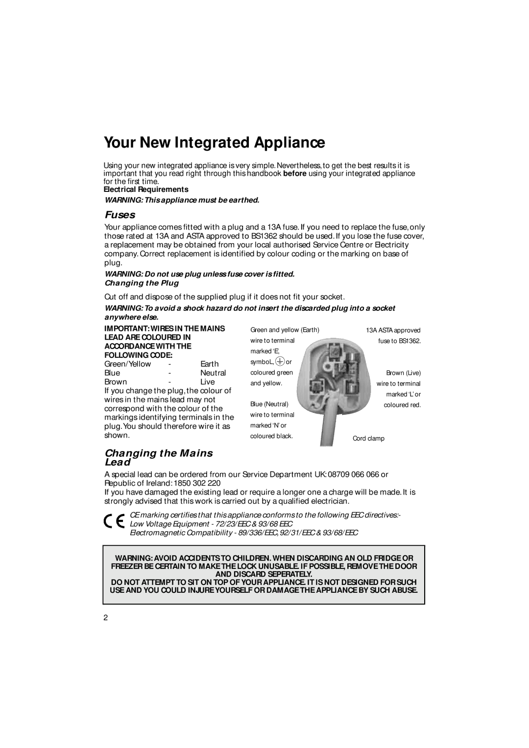 Hotpoint BL31 manual Your New Integrated Appliance, Electrical Requirements 