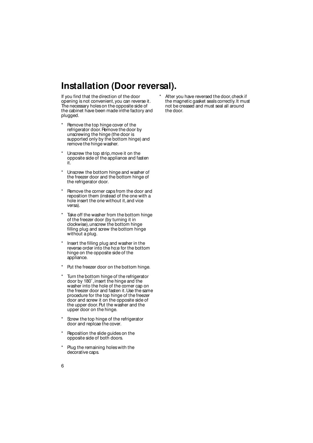 Hotpoint BM21, BM10 manual Installation Door reversal 