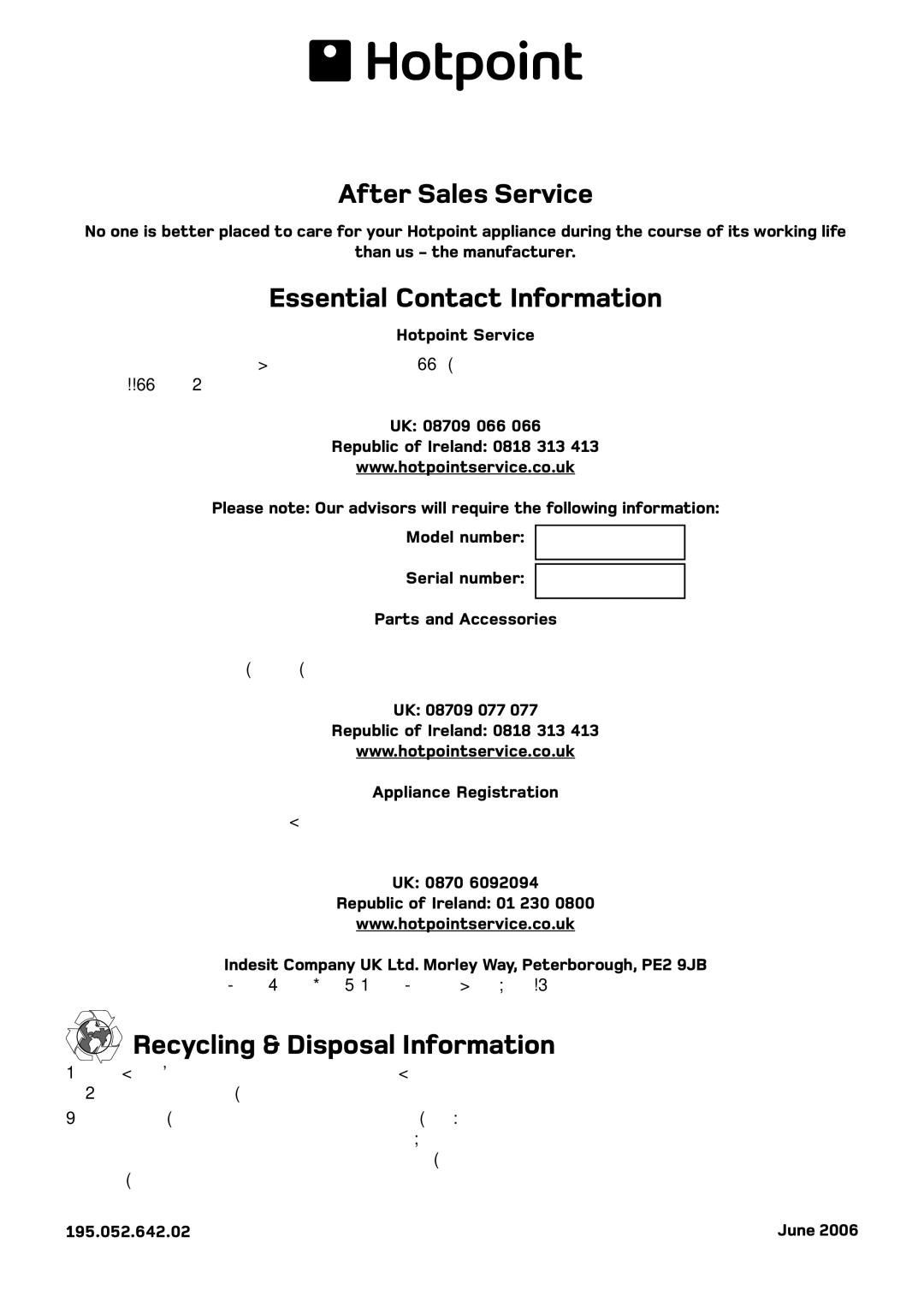 Hotpoint BS 1400 manual After Sales Service 