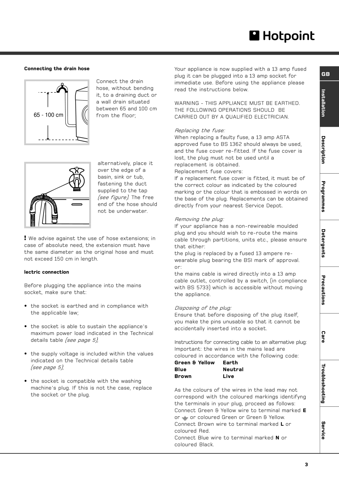 Hotpoint BS 1400 manual 65 100 cm 