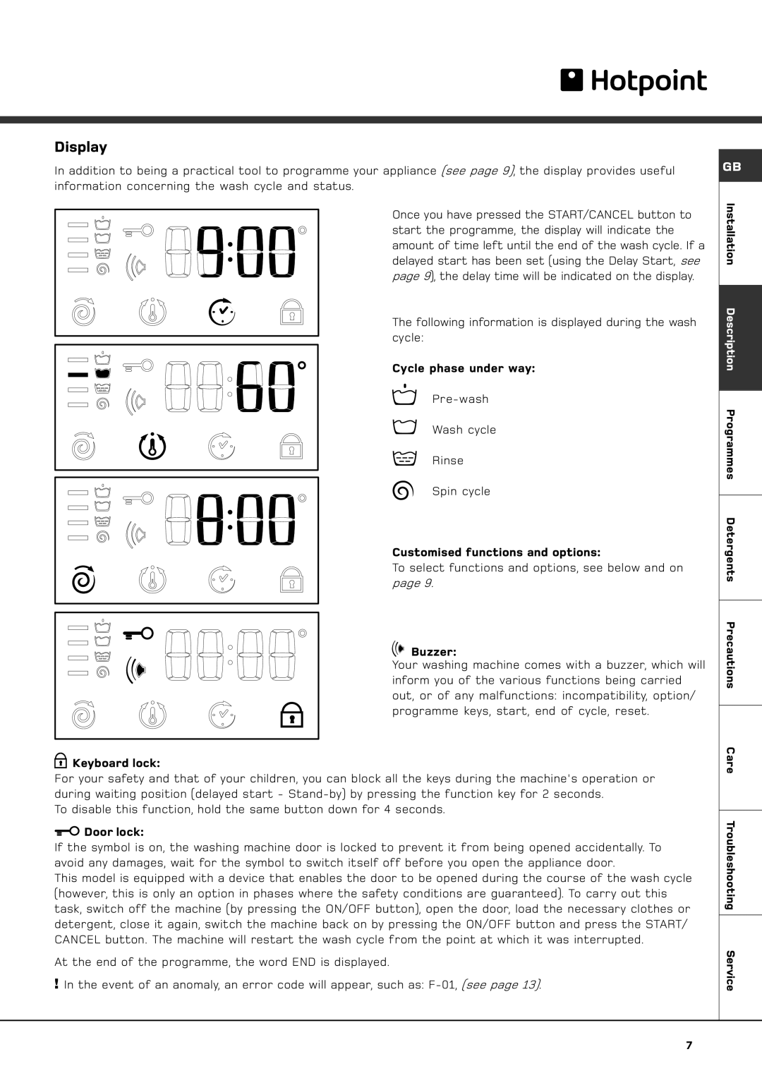 Hotpoint BS 1400 manual Display 