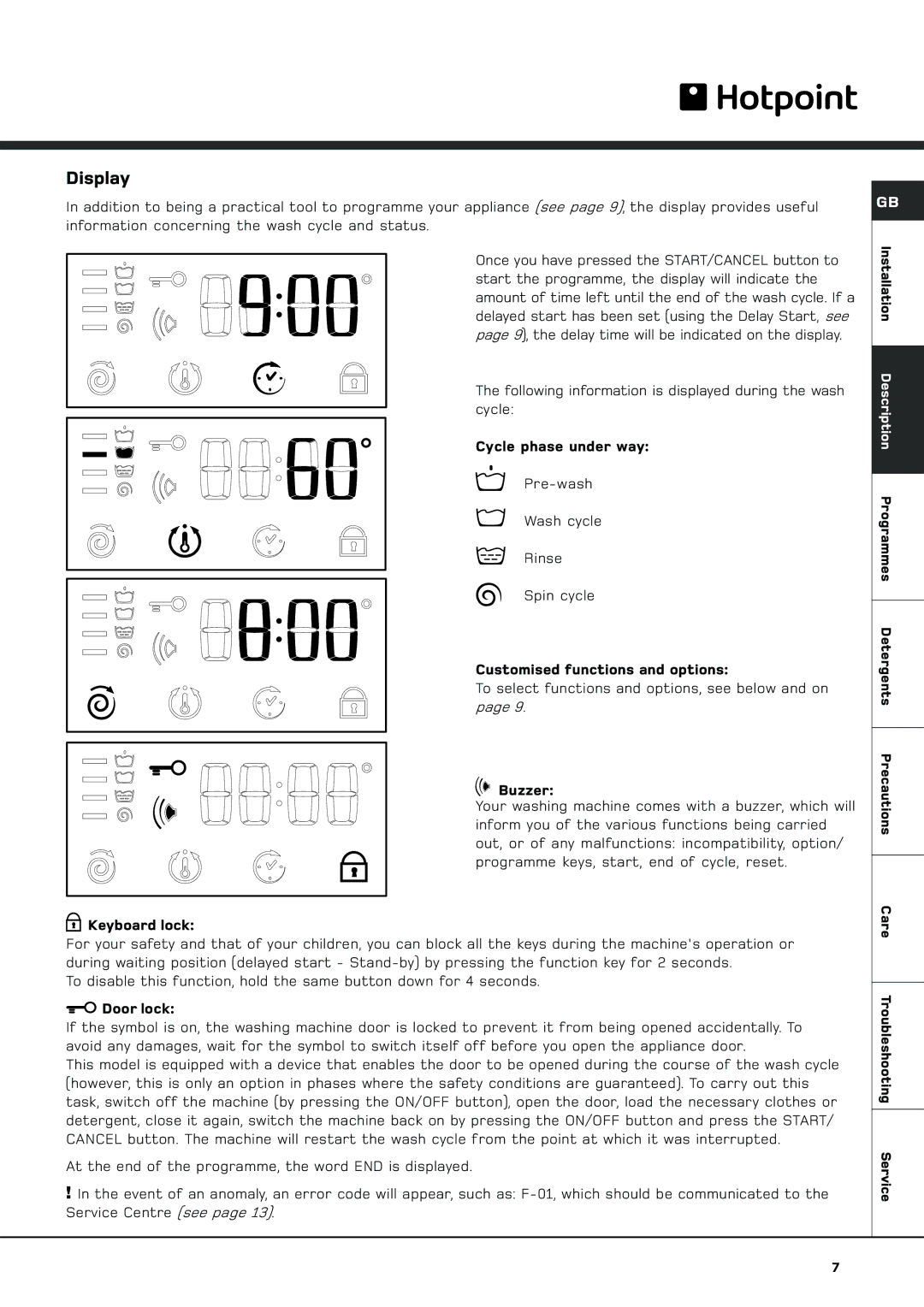 Hotpoint BS 1400 manual Display 