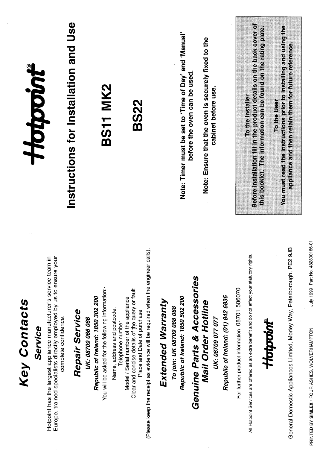 Hotpoint BS11 MK2 manual 