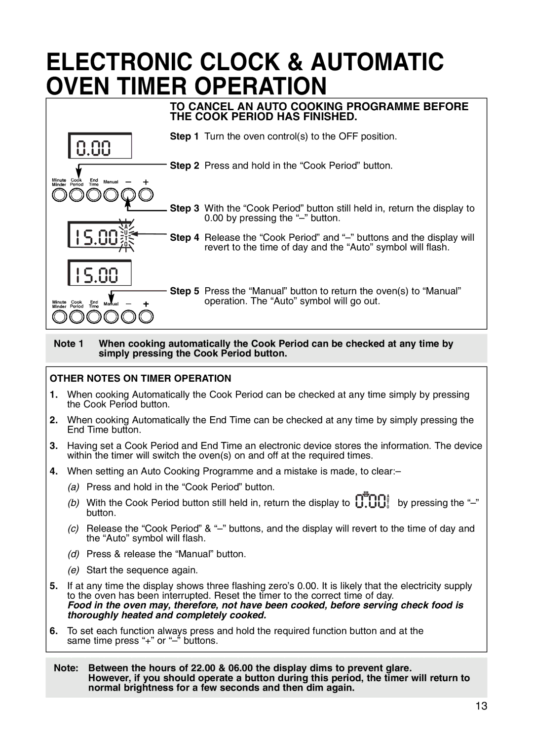 Hotpoint BS41X manual Other Notes on Timer Operation 