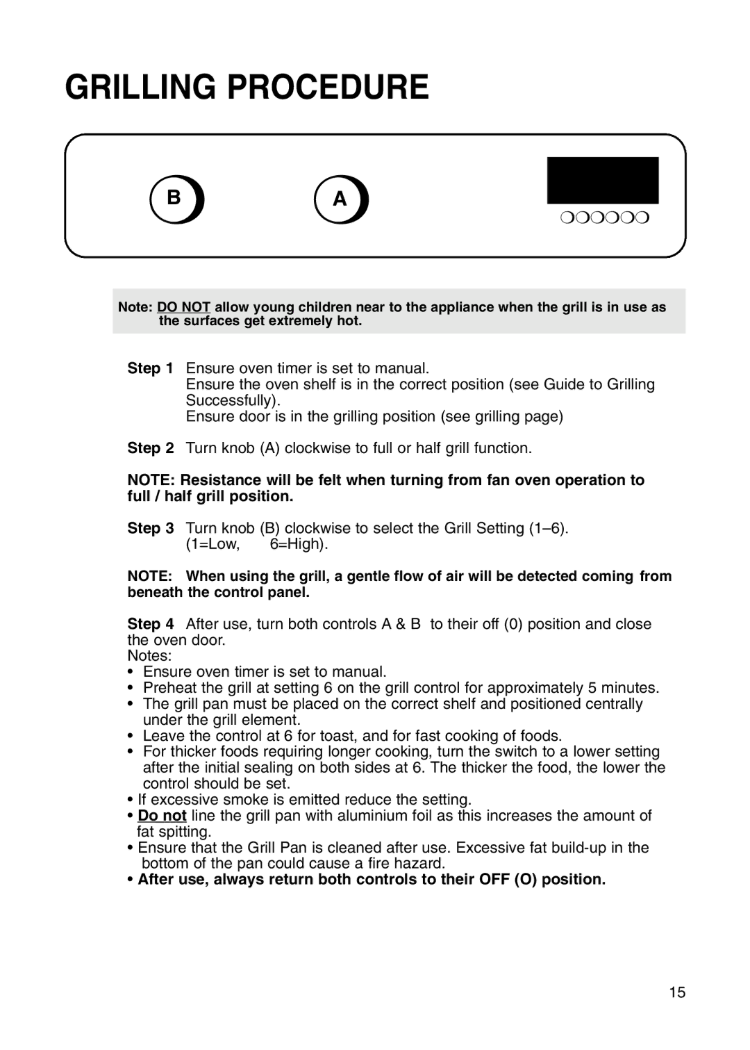 Hotpoint BS41X manual Grilling Procedure 