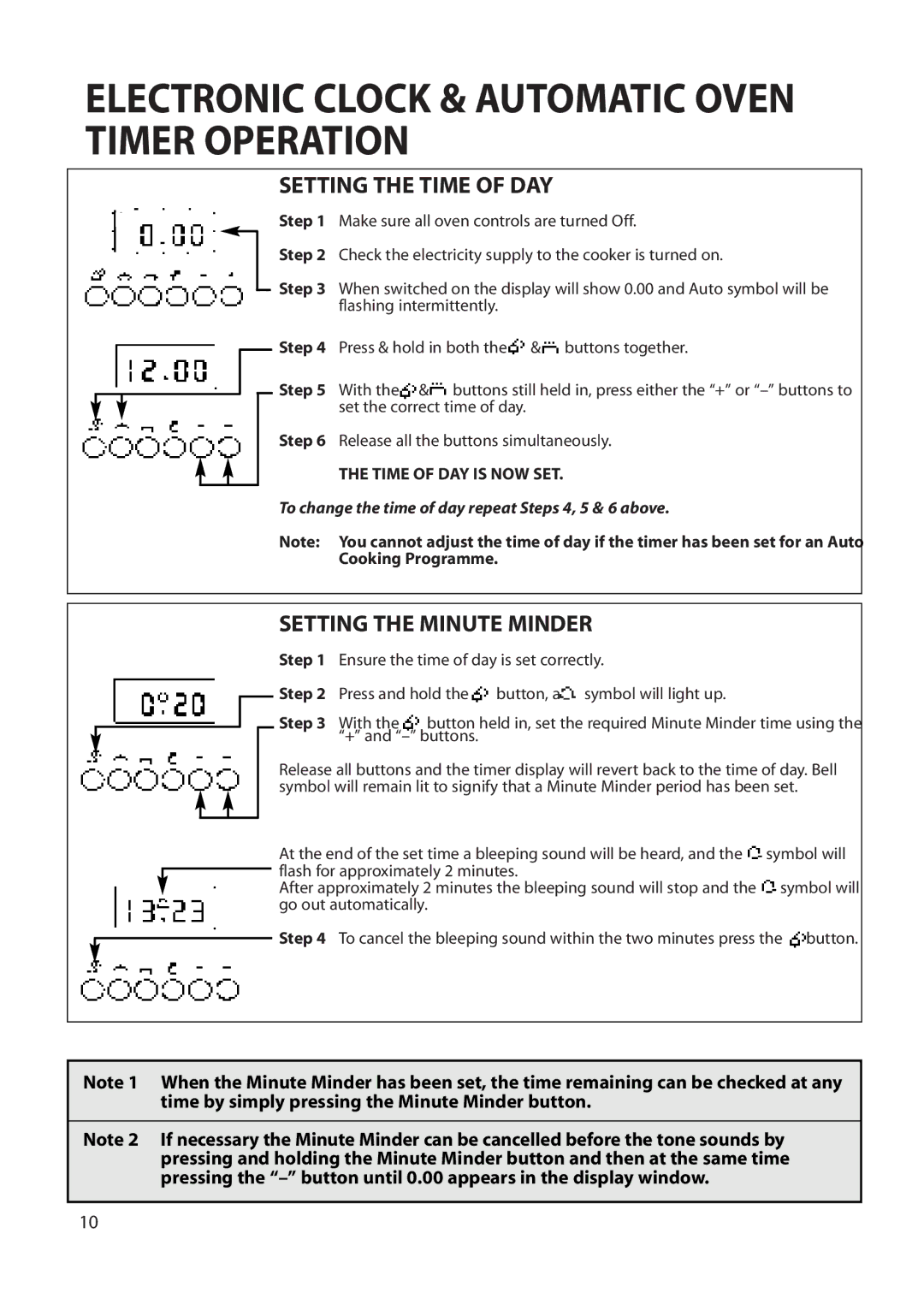 Hotpoint BS42 BS52 manual Setting the Time of DAY, Setting the Minute Minder 