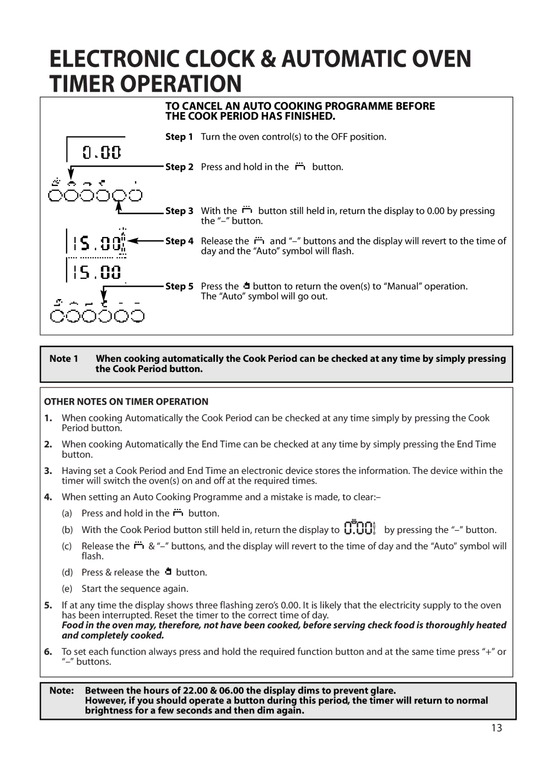 Hotpoint BS42 BS52 manual Other Notes on Timer Operation 