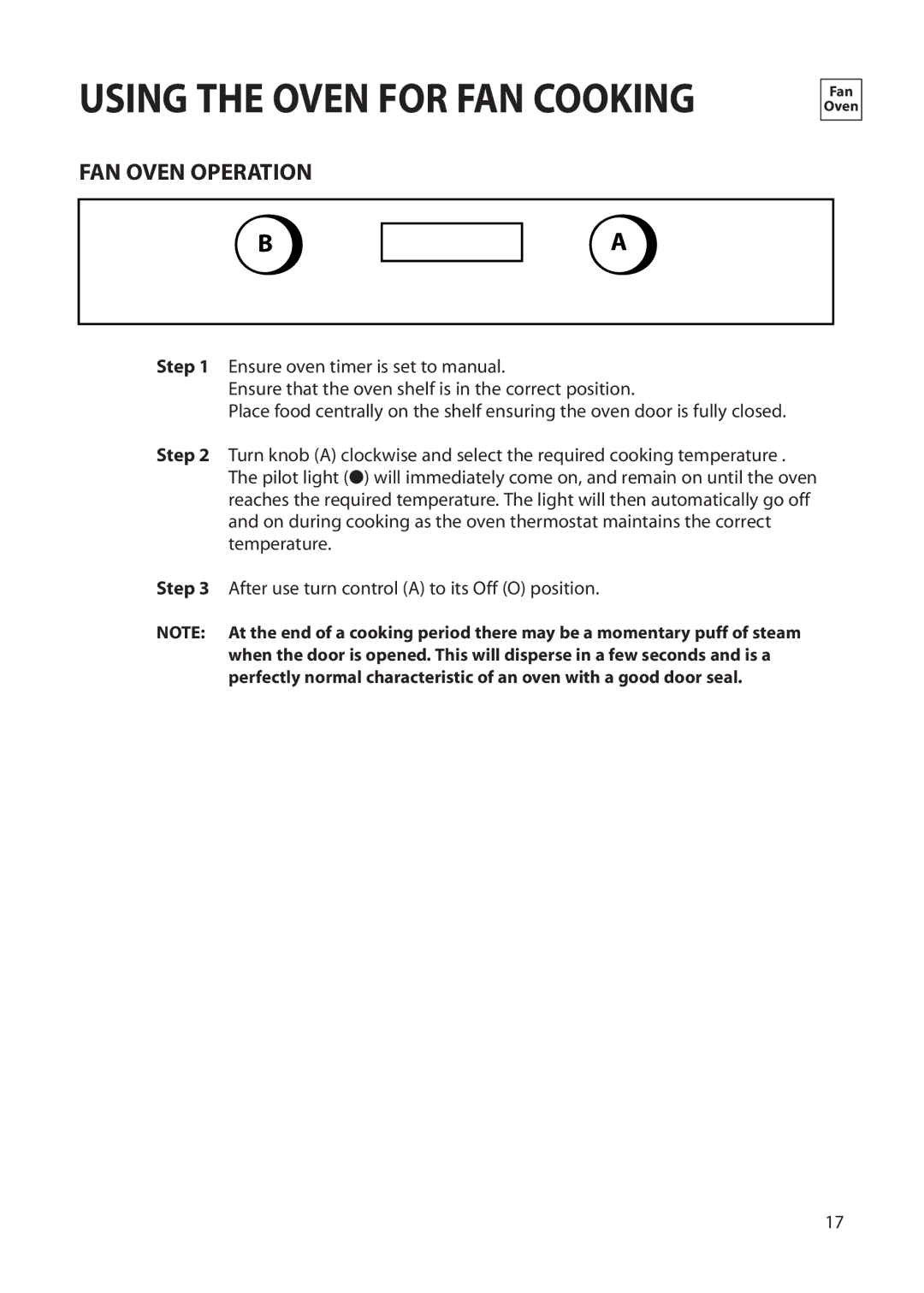 Hotpoint BS42 BS52 manual FAN Oven Operation 