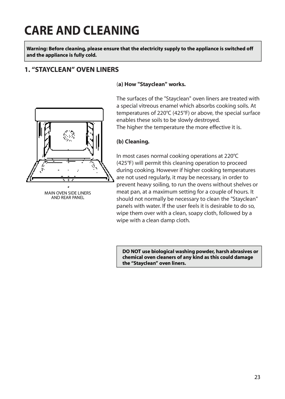 Hotpoint BS42 BS52 manual Care and Cleaning, Stayclean Oven Liners, How Stayclean works 